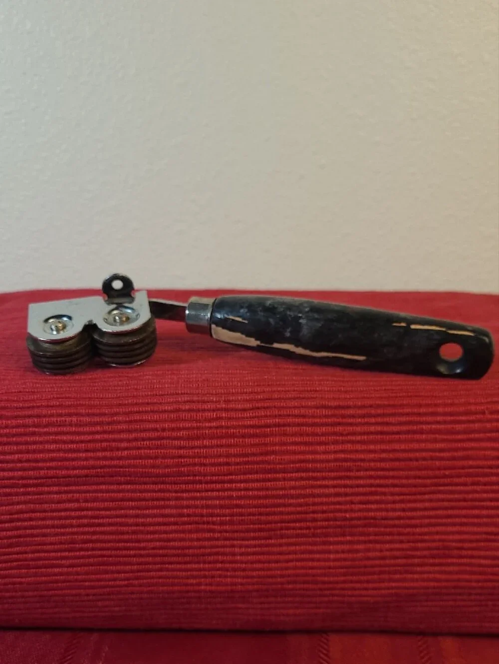 Vintage Ekco USA Manual Pull Through Knife Sharpener Black Wooden Handle